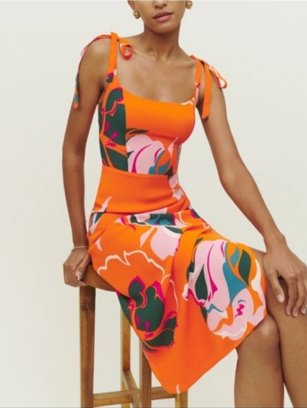 Reformation Besse Tie-shoulder Dress Orange Floral Size 6 *altered